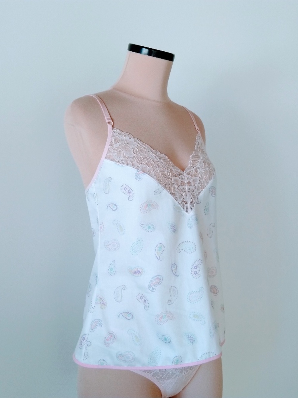 HANDMADE 100% COTTON CAMISOLE SUMMER CAMI LINGERIE BEACH TOP SATIN LACE XS S